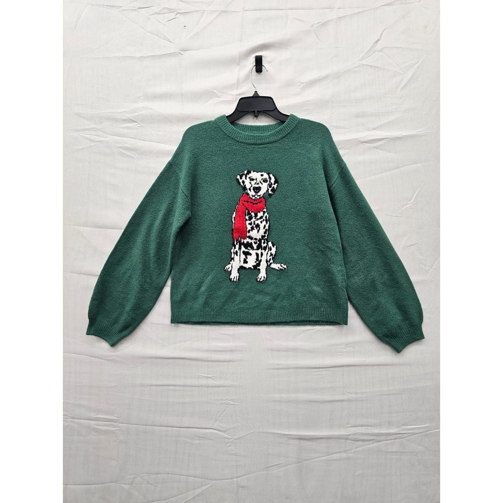 Wondershop Target Dalmatian Dog Holiday Sweater Green Red Scarf Womens Small NEW